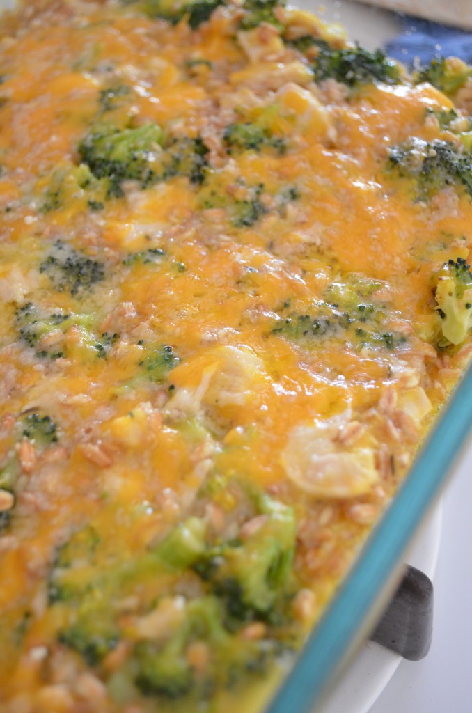 Cheesy Farro, Chicken, and Broccoli Casserole