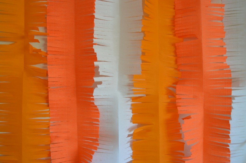 Orange Crepe Paper Halloween Fringed Backdrop