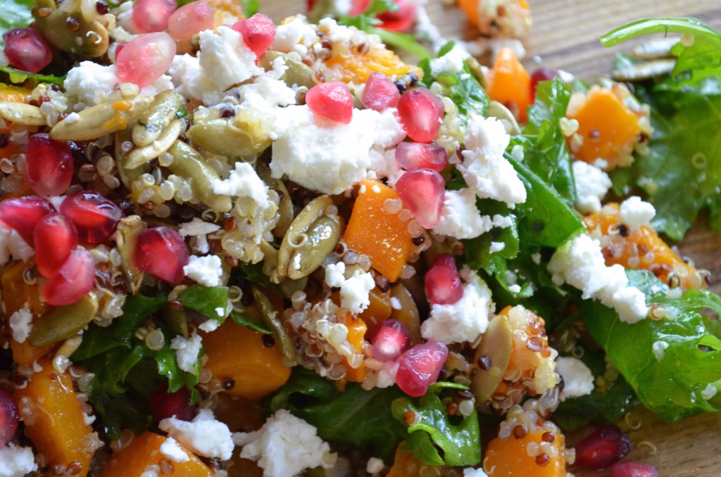 Butternut Squash and Kale Salad With Pomegranate, Pumpkin Seeds, and Goat Cheese From Scratch With Maria Provenzano