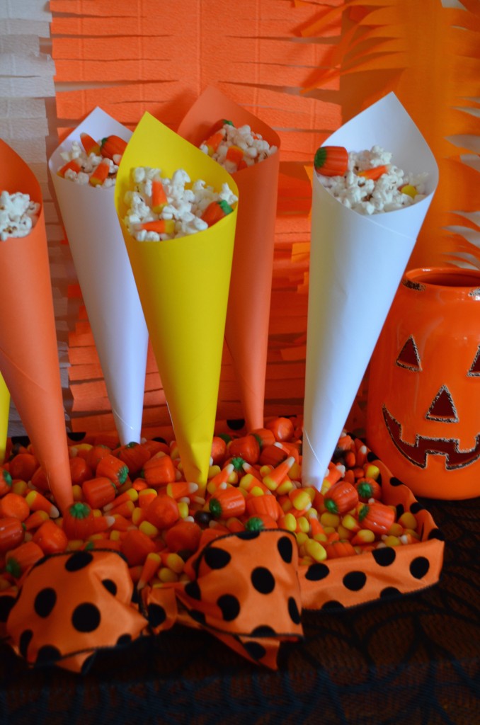 Halloween Popcorn Cones and Candy Corn Tray From Scratch With Maria Provenzano. Click for tutorial!