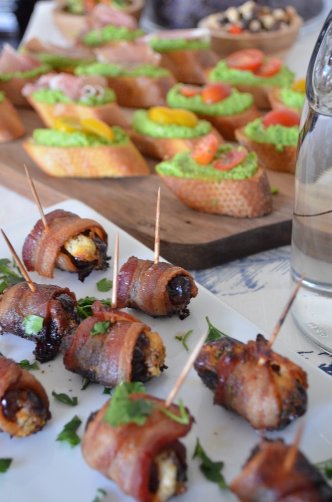 Bacon Wrapped Dates Stuffed with Herbed Goat Cheese and Mascarpone From Scratch with Maria Provenzano Click for recipe!