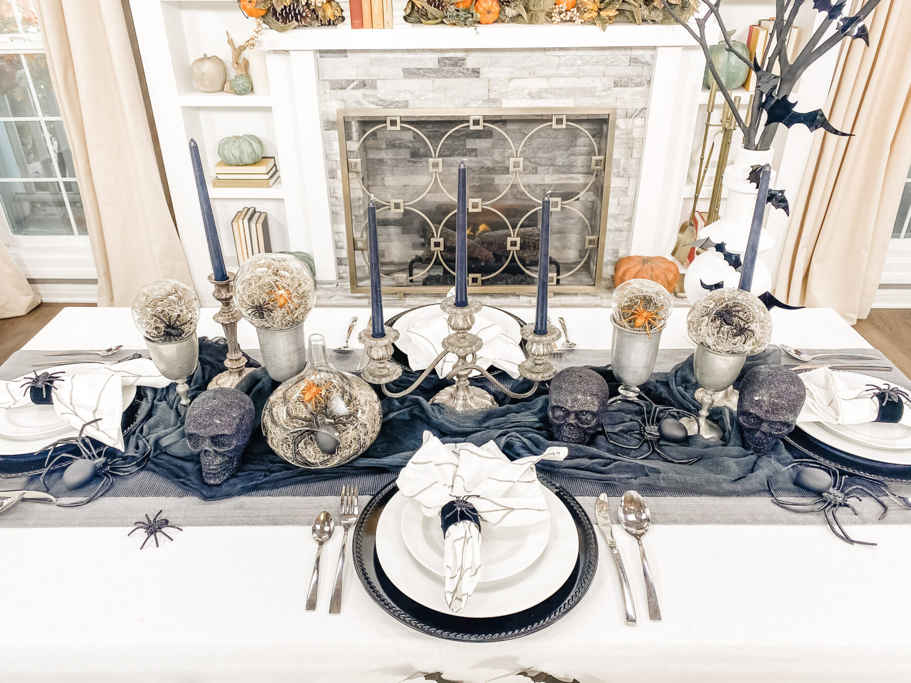 black and white chic halloween table