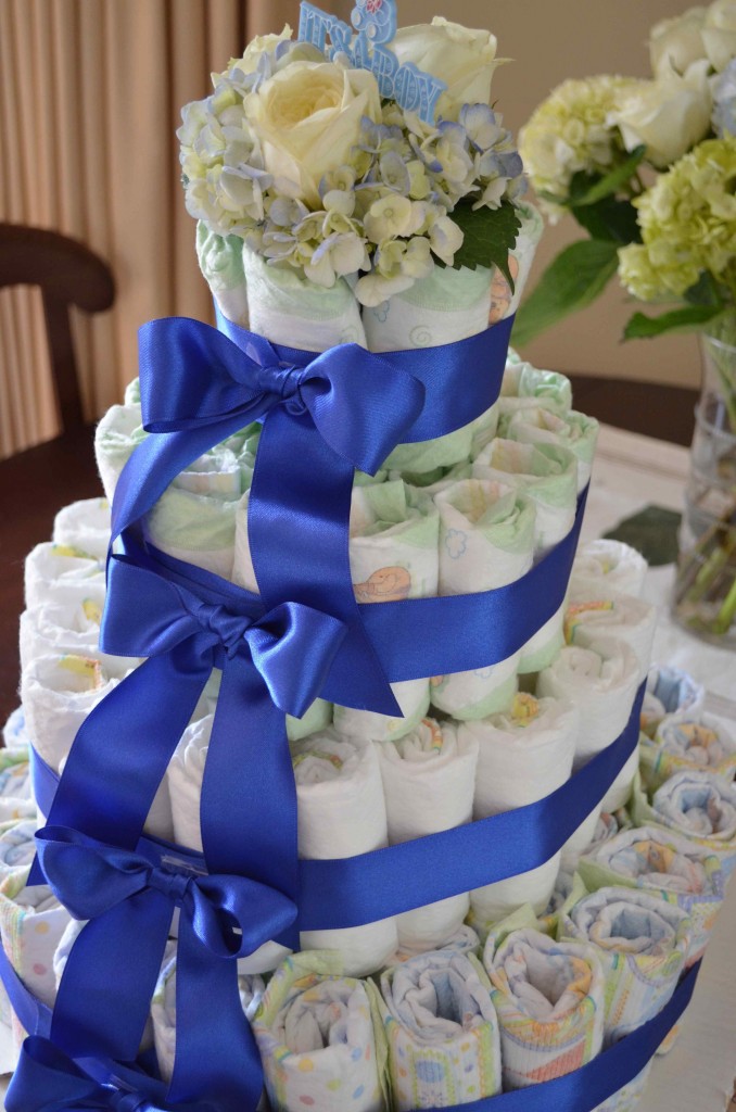 blue diaper cake