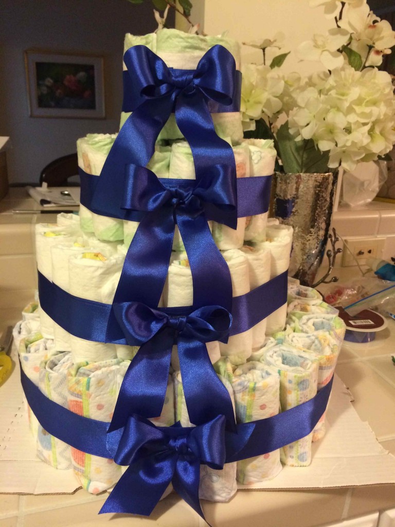 blue diaper cake